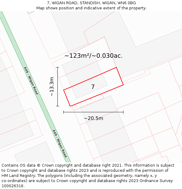 7, WIGAN ROAD, STANDISH, WIGAN, WN6 0BG: Plot and title map