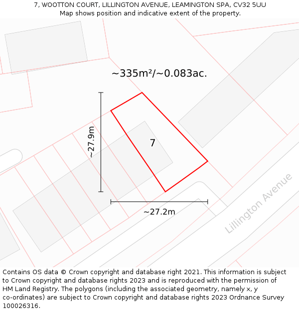 7, WOOTTON COURT, LILLINGTON AVENUE, LEAMINGTON SPA, CV32 5UU: Plot and title map