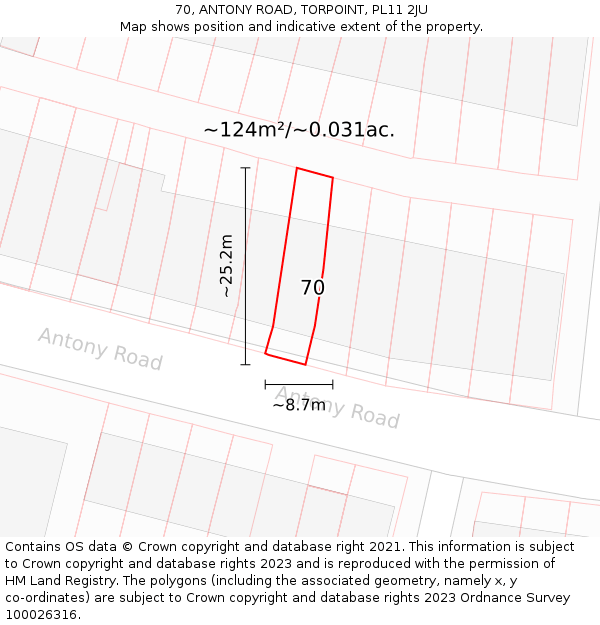 70, ANTONY ROAD, TORPOINT, PL11 2JU: Plot and title map