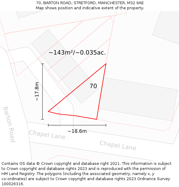 70, BARTON ROAD, STRETFORD, MANCHESTER, M32 9AE: Plot and title map