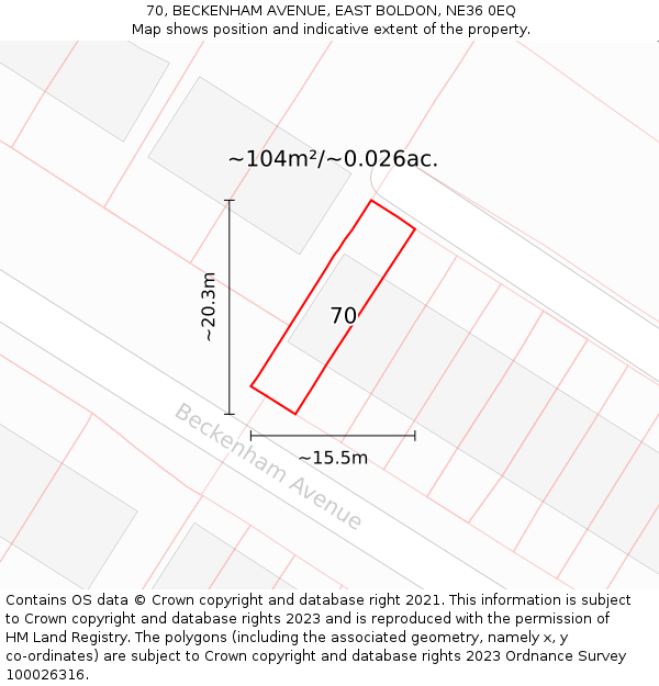 70, BECKENHAM AVENUE, EAST BOLDON, NE36 0EQ: Plot and title map