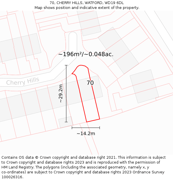 70, CHERRY HILLS, WATFORD, WD19 6DL: Plot and title map