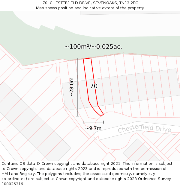 70, CHESTERFIELD DRIVE, SEVENOAKS, TN13 2EG: Plot and title map