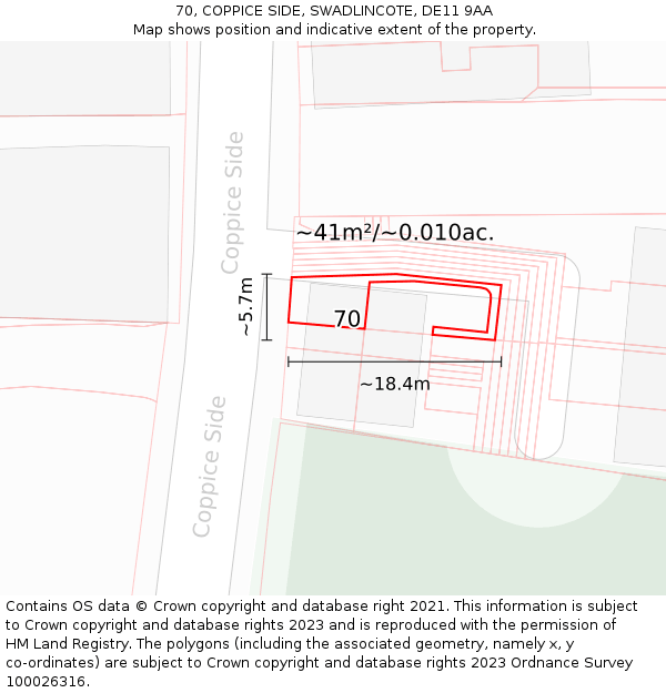 70, COPPICE SIDE, SWADLINCOTE, DE11 9AA: Plot and title map