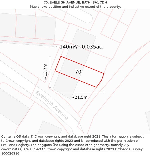 70, EVELEIGH AVENUE, BATH, BA1 7DH: Plot and title map