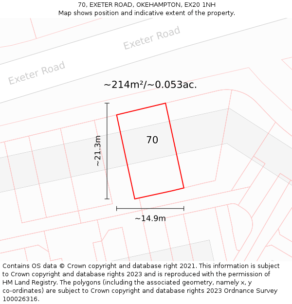 70, EXETER ROAD, OKEHAMPTON, EX20 1NH: Plot and title map