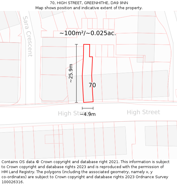 70, HIGH STREET, GREENHITHE, DA9 9NN: Plot and title map