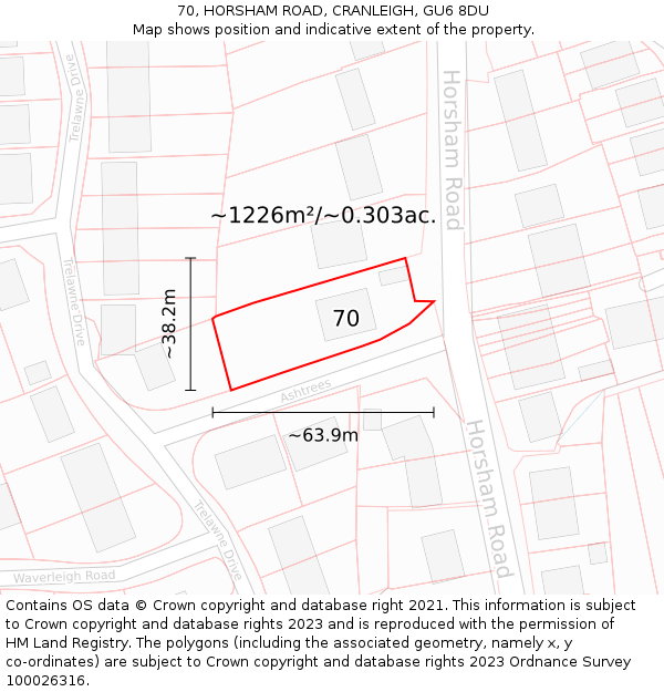 70, HORSHAM ROAD, CRANLEIGH, GU6 8DU: Plot and title map