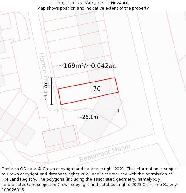 70, HORTON PARK, BLYTH, NE24 4JR: Plot and title map