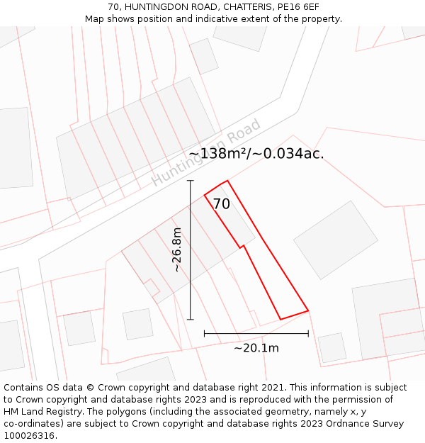 70, HUNTINGDON ROAD, CHATTERIS, PE16 6EF: Plot and title map