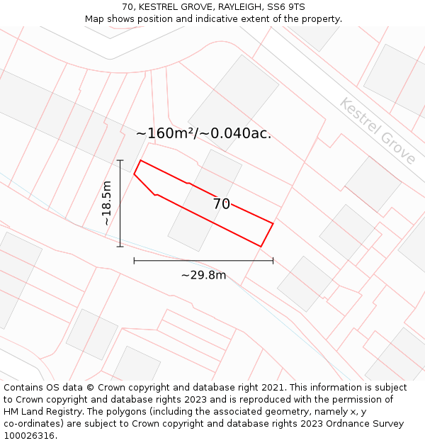 70, KESTREL GROVE, RAYLEIGH, SS6 9TS: Plot and title map