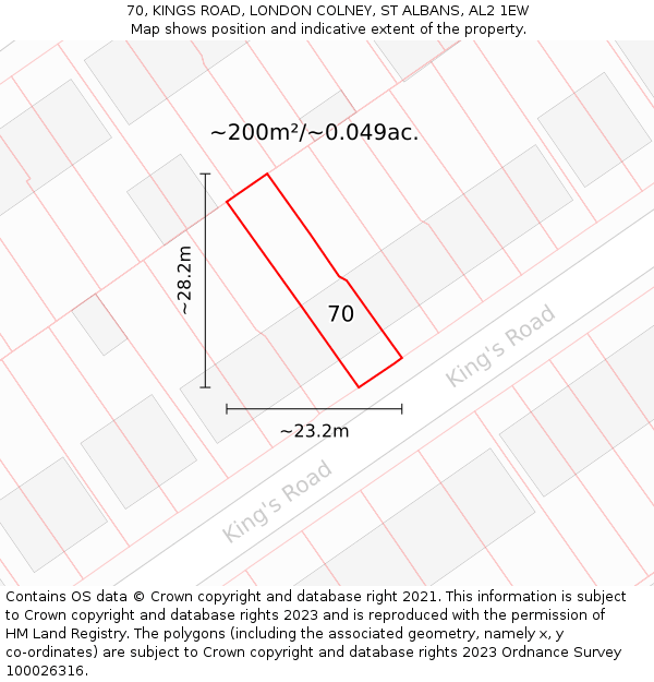70, KINGS ROAD, LONDON COLNEY, ST ALBANS, AL2 1EW: Plot and title map
