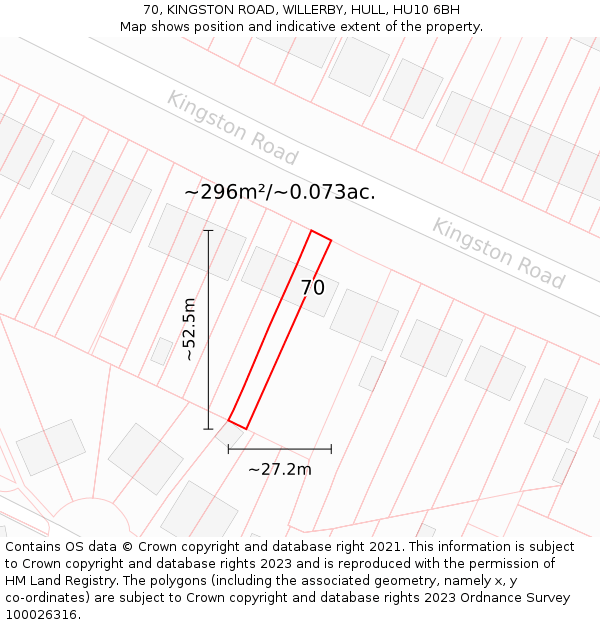 70, KINGSTON ROAD, WILLERBY, HULL, HU10 6BH: Plot and title map