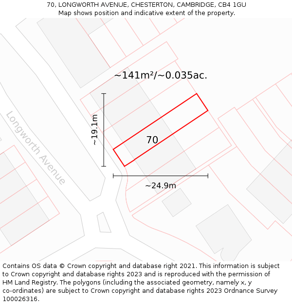 70, LONGWORTH AVENUE, CHESTERTON, CAMBRIDGE, CB4 1GU: Plot and title map