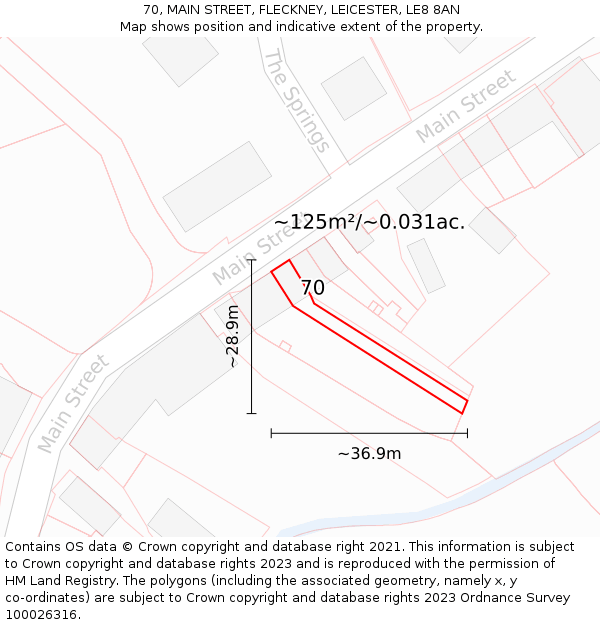 70, MAIN STREET, FLECKNEY, LEICESTER, LE8 8AN: Plot and title map