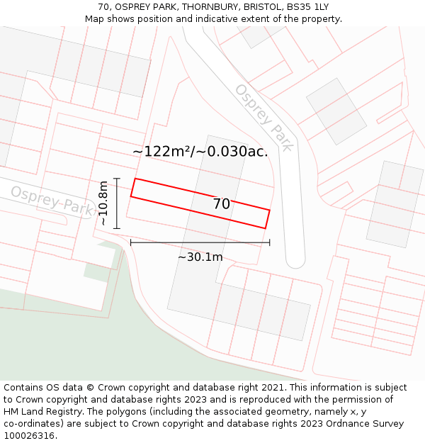 70, OSPREY PARK, THORNBURY, BRISTOL, BS35 1LY: Plot and title map