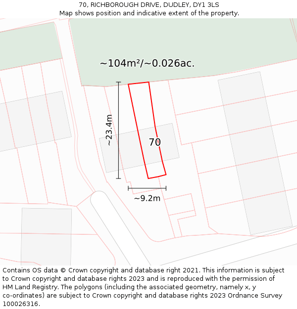 70, RICHBOROUGH DRIVE, DUDLEY, DY1 3LS: Plot and title map