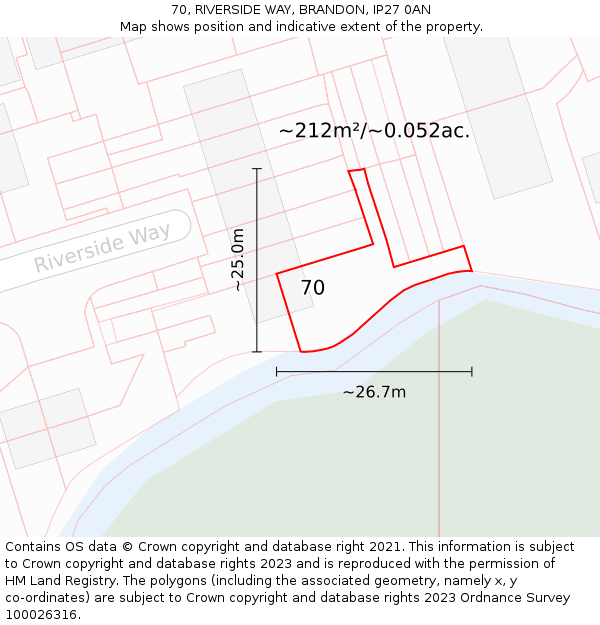70, RIVERSIDE WAY, BRANDON, IP27 0AN: Plot and title map