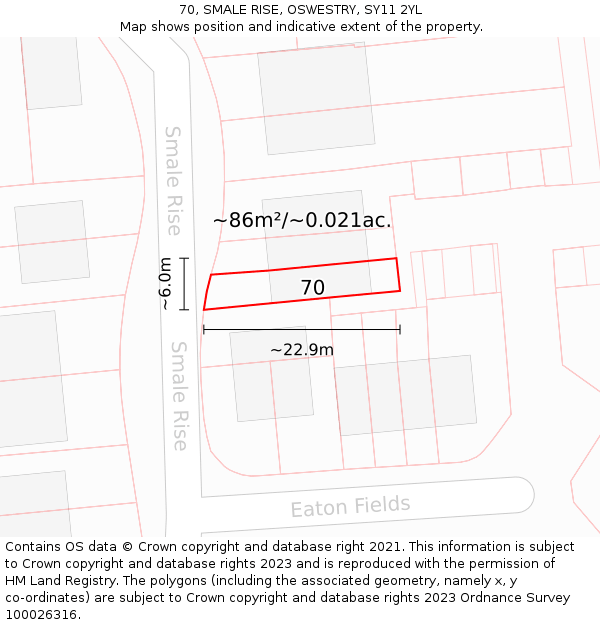70, SMALE RISE, OSWESTRY, SY11 2YL: Plot and title map