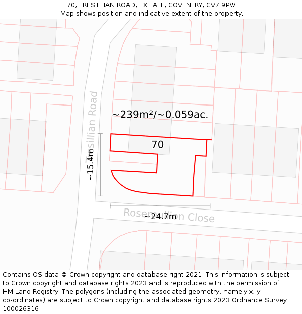 70, TRESILLIAN ROAD, EXHALL, COVENTRY, CV7 9PW: Plot and title map