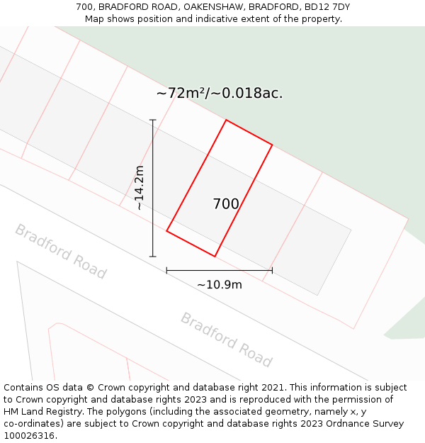 700, BRADFORD ROAD, OAKENSHAW, BRADFORD, BD12 7DY: Plot and title map