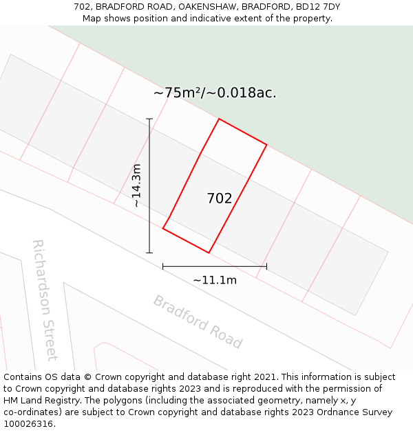 702, BRADFORD ROAD, OAKENSHAW, BRADFORD, BD12 7DY: Plot and title map
