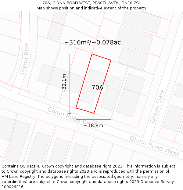 70A, GLYNN ROAD WEST, PEACEHAVEN, BN10 7SL: Plot and title map