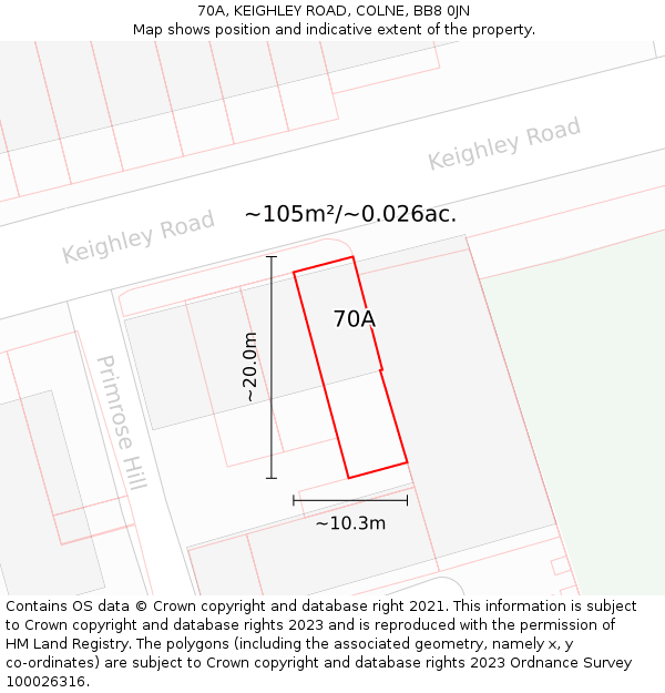 70A, KEIGHLEY ROAD, COLNE, BB8 0JN: Plot and title map