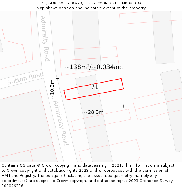 71, ADMIRALTY ROAD, GREAT YARMOUTH, NR30 3DX: Plot and title map