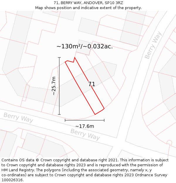 71, BERRY WAY, ANDOVER, SP10 3RZ: Plot and title map