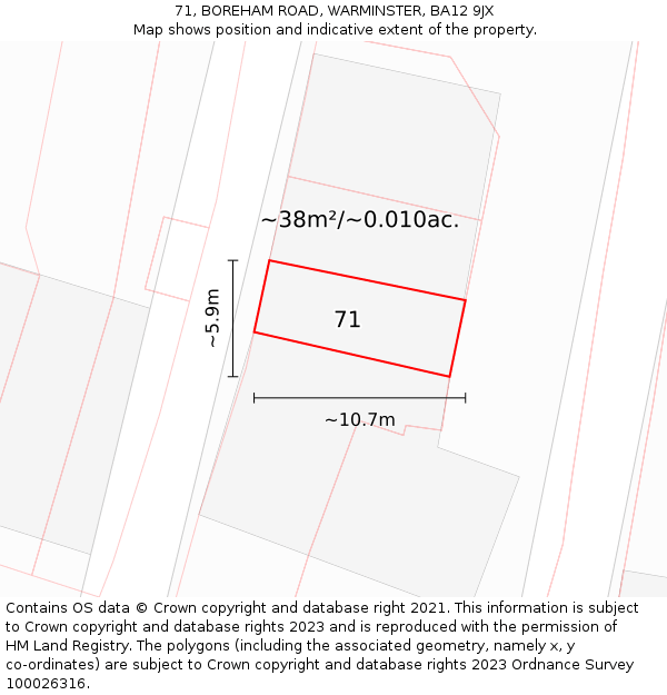 71, BOREHAM ROAD, WARMINSTER, BA12 9JX: Plot and title map