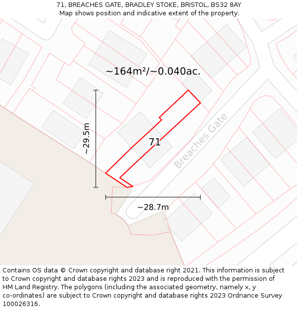 71, BREACHES GATE, BRADLEY STOKE, BRISTOL, BS32 8AY: Plot and title map