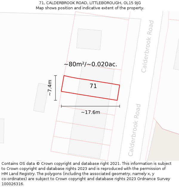 71, CALDERBROOK ROAD, LITTLEBOROUGH, OL15 9JG: Plot and title map