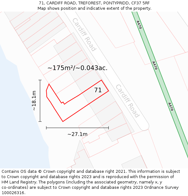 71, CARDIFF ROAD, TREFOREST, PONTYPRIDD, CF37 5RF: Plot and title map