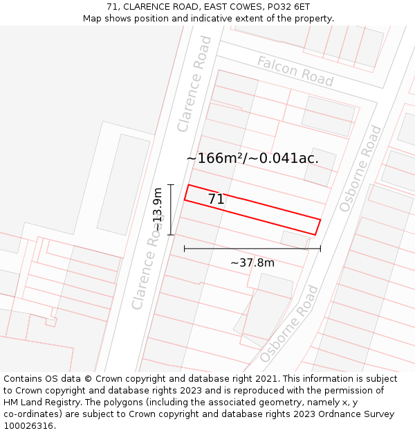 71, CLARENCE ROAD, EAST COWES, PO32 6ET: Plot and title map