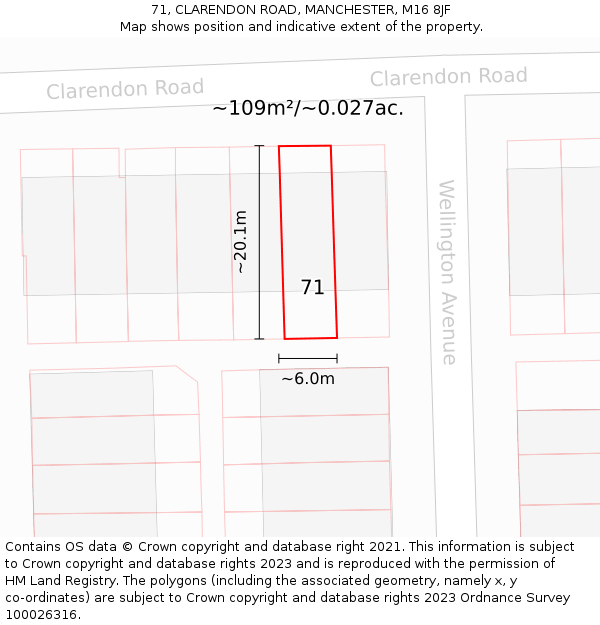 71, CLARENDON ROAD, MANCHESTER, M16 8JF: Plot and title map