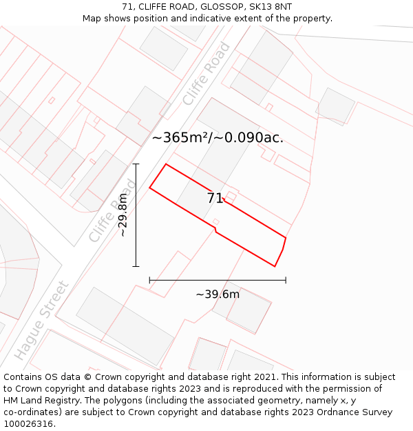 71, CLIFFE ROAD, GLOSSOP, SK13 8NT: Plot and title map