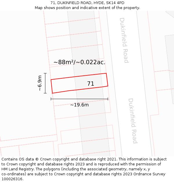 71, DUKINFIELD ROAD, HYDE, SK14 4PD: Plot and title map