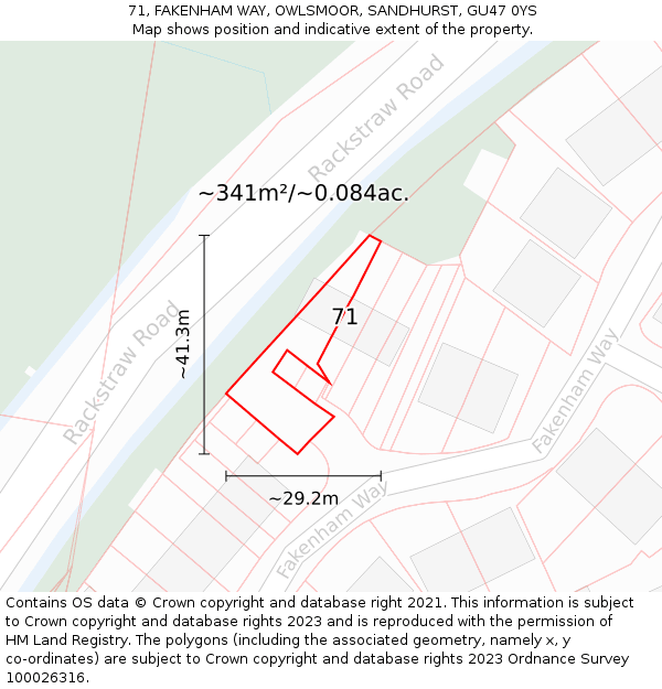 71, FAKENHAM WAY, OWLSMOOR, SANDHURST, GU47 0YS: Plot and title map