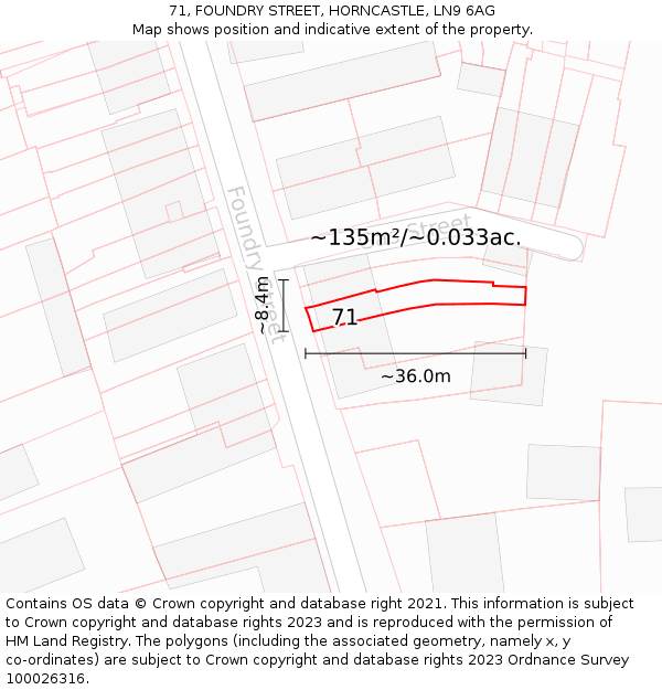 71, FOUNDRY STREET, HORNCASTLE, LN9 6AG: Plot and title map