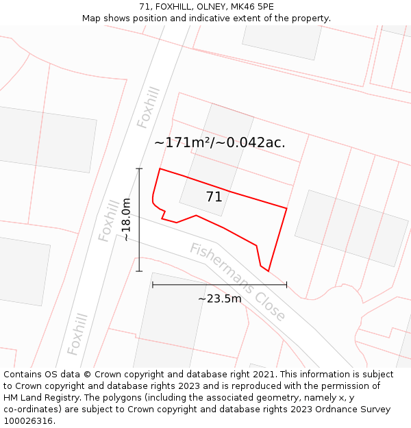 71, FOXHILL, OLNEY, MK46 5PE: Plot and title map