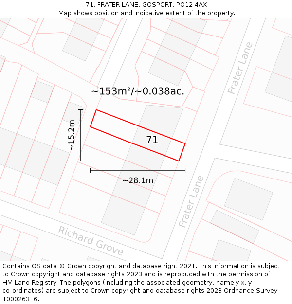 71, FRATER LANE, GOSPORT, PO12 4AX: Plot and title map