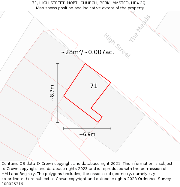 71, HIGH STREET, NORTHCHURCH, BERKHAMSTED, HP4 3QH: Plot and title map