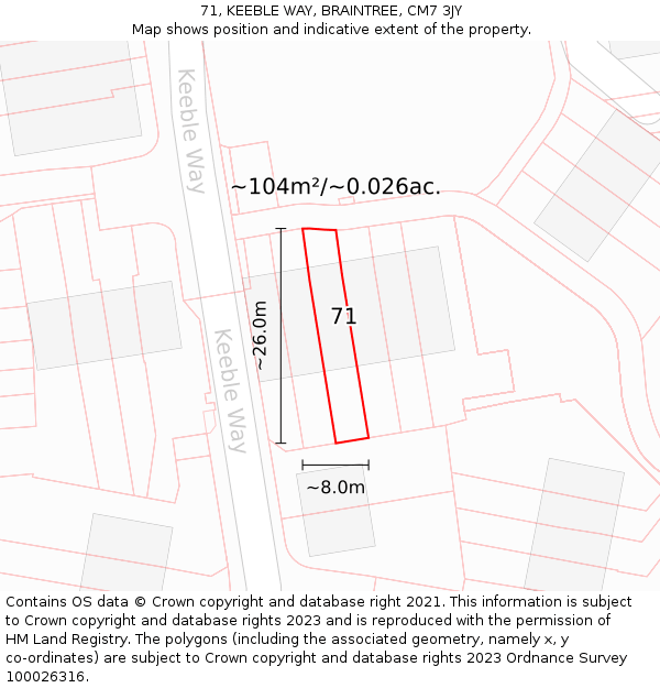 71, KEEBLE WAY, BRAINTREE, CM7 3JY: Plot and title map