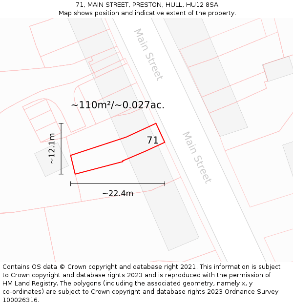 71, MAIN STREET, PRESTON, HULL, HU12 8SA: Plot and title map