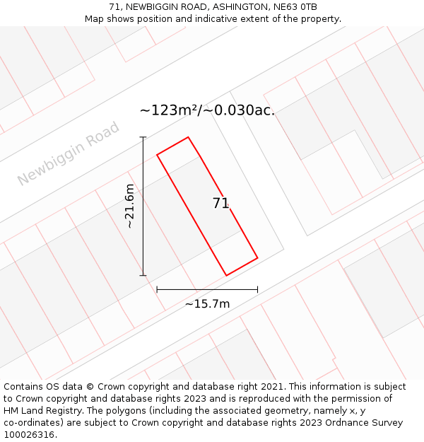 71, NEWBIGGIN ROAD, ASHINGTON, NE63 0TB: Plot and title map