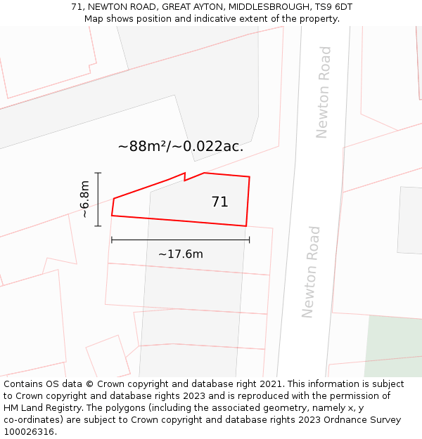 71, NEWTON ROAD, GREAT AYTON, MIDDLESBROUGH, TS9 6DT: Plot and title map