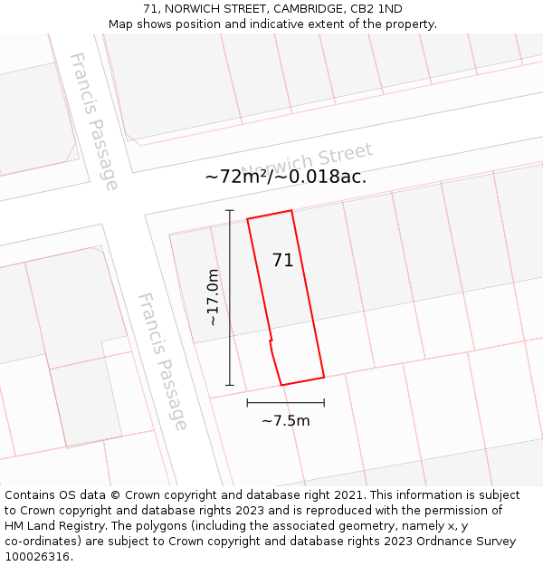 71, NORWICH STREET, CAMBRIDGE, CB2 1ND: Plot and title map