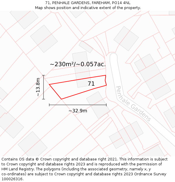 71, PENHALE GARDENS, FAREHAM, PO14 4NL: Plot and title map