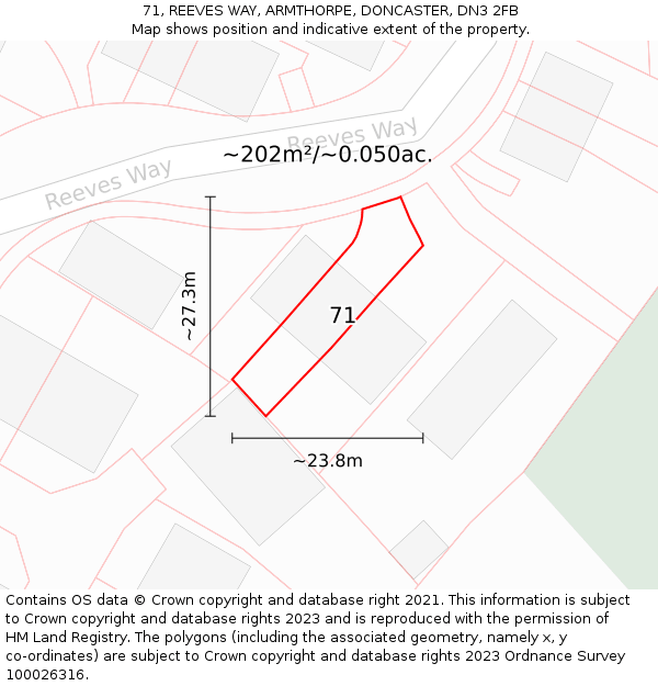 71, REEVES WAY, ARMTHORPE, DONCASTER, DN3 2FB: Plot and title map